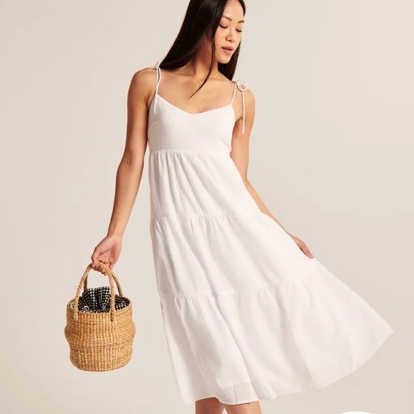 Abercrombie & Fitch Tie Strap Trapeze Midi Dress - Picture 1 of 8